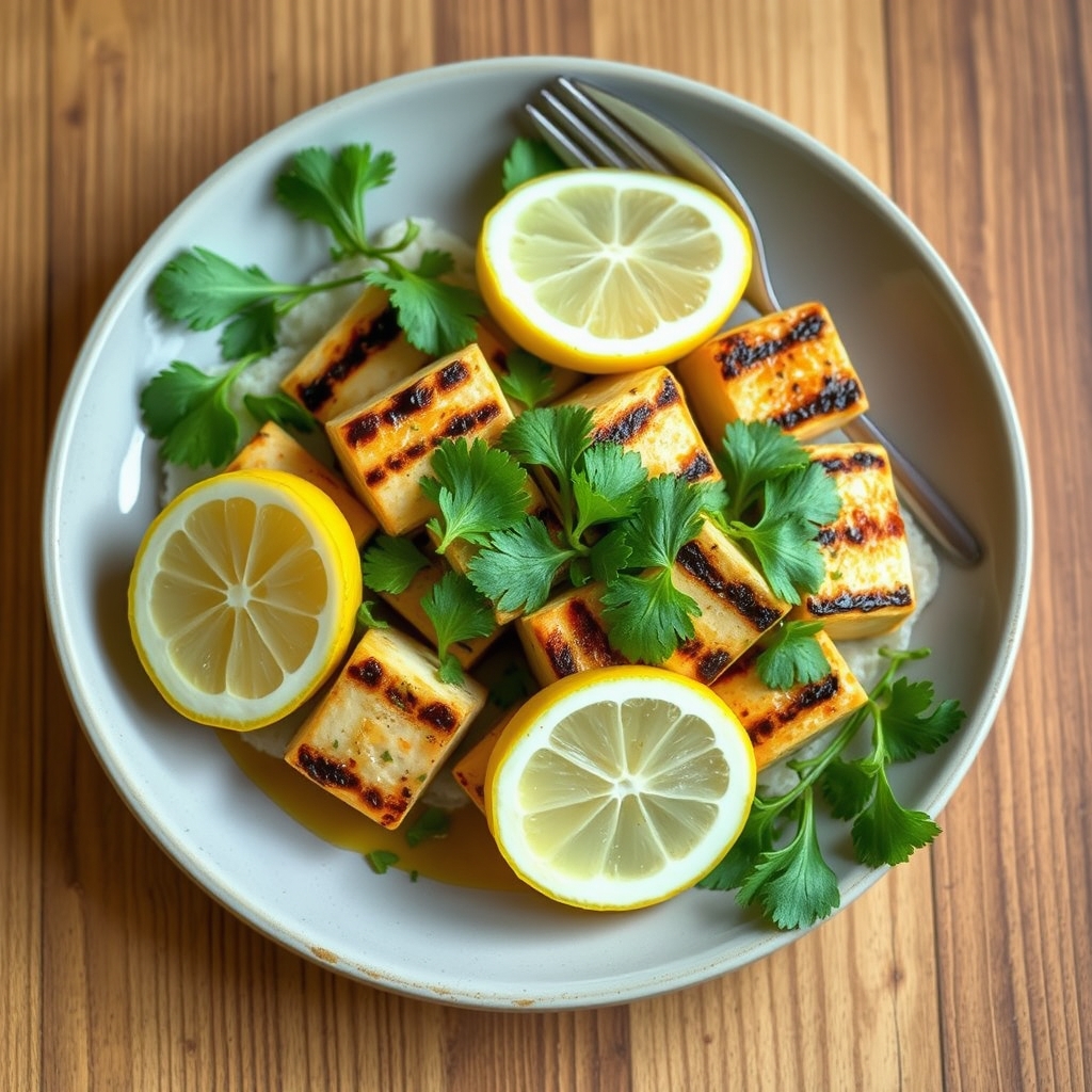 Tofu grillé au citron et coriandre