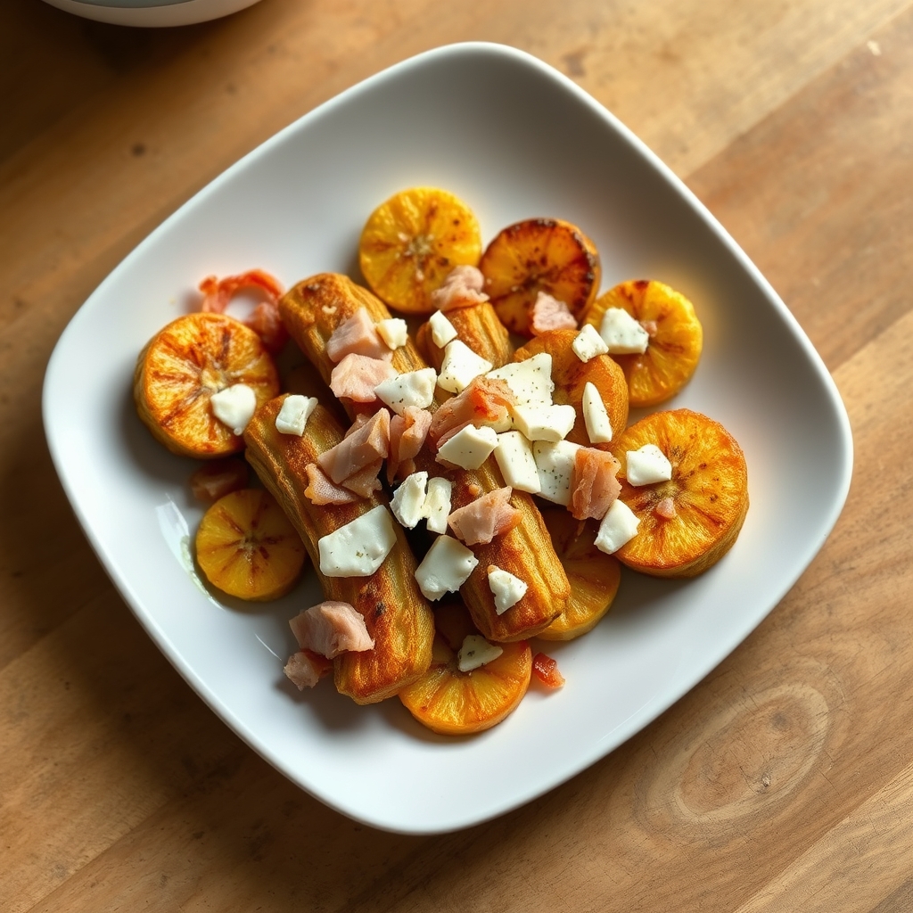 Tostones de banane et jambon