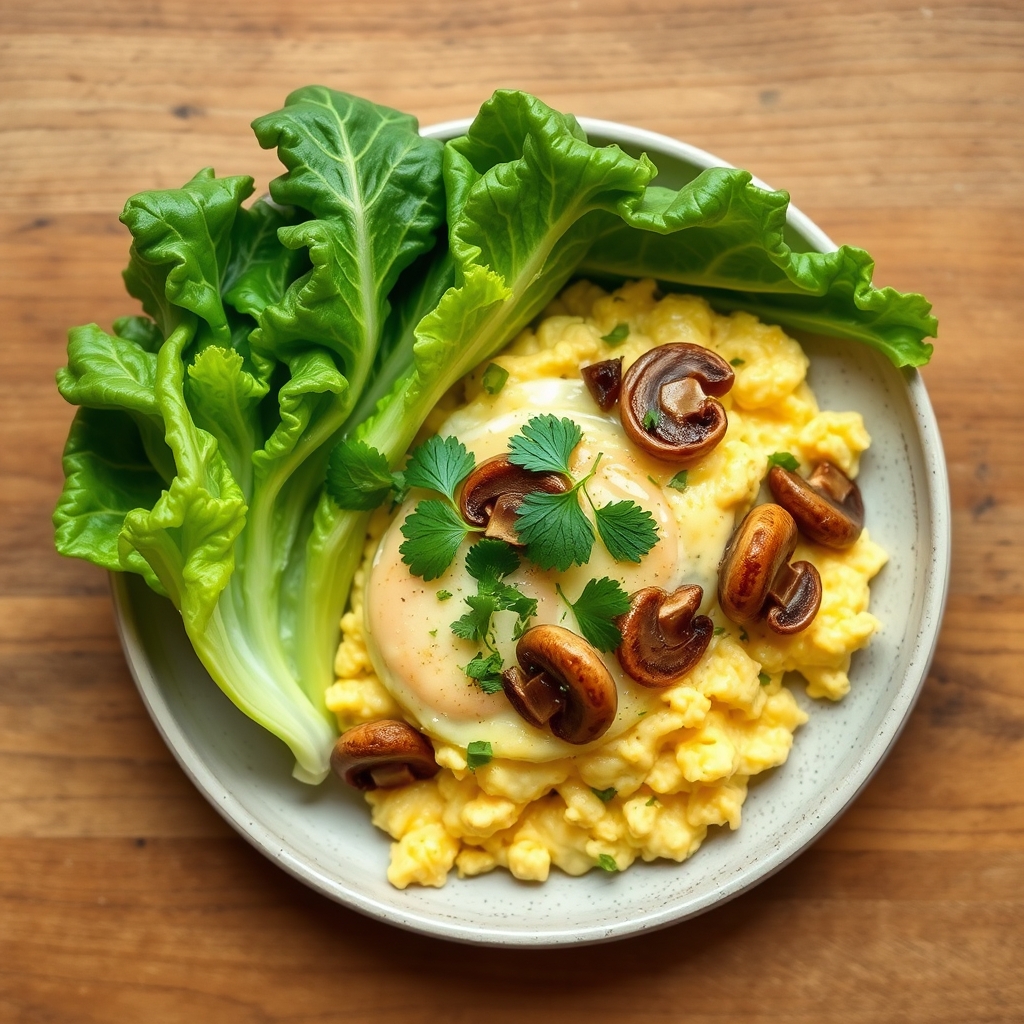 Œufs brouillés crémeux aux champignons et cornes de gazelle