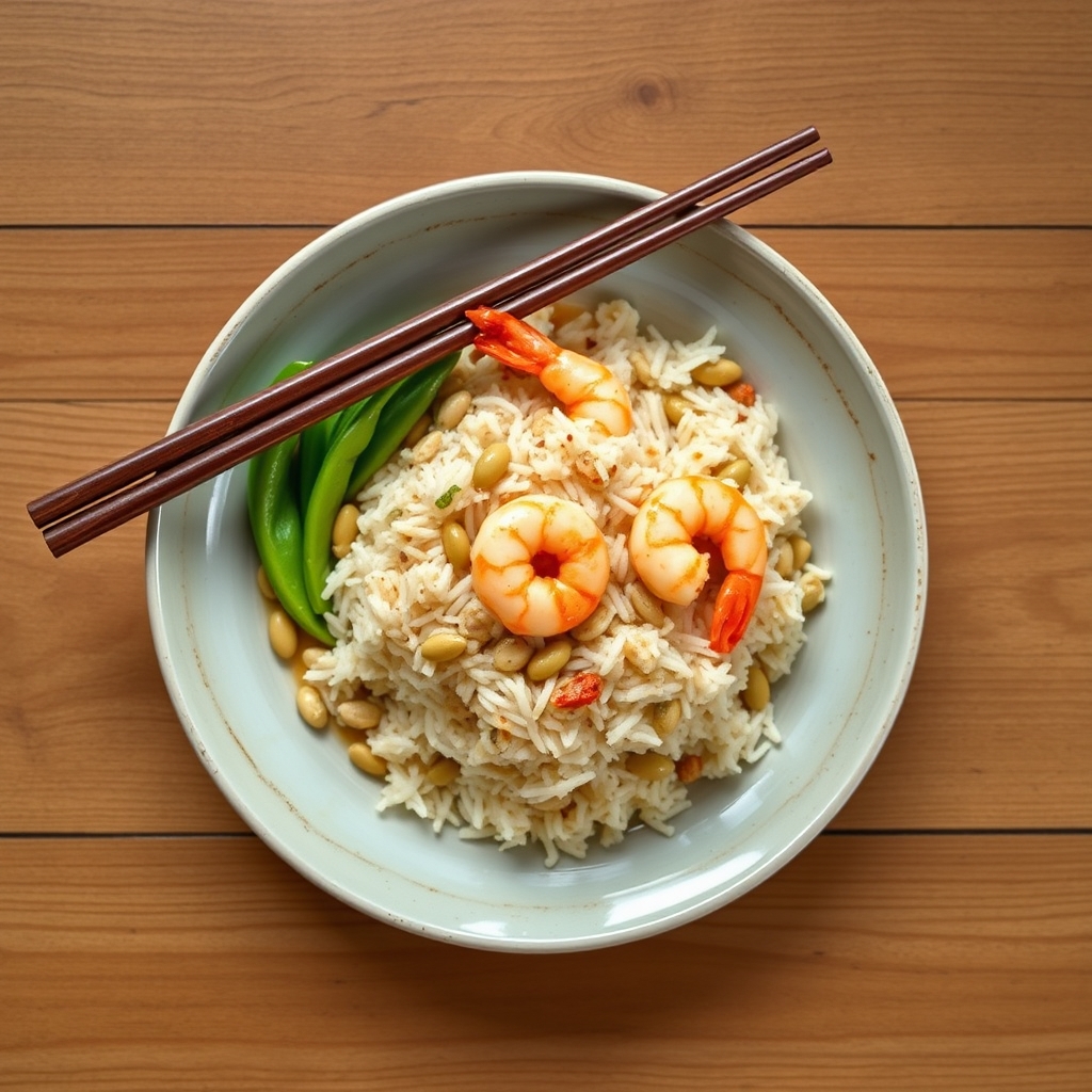 Xôi aux haricots mungo et crevettes
